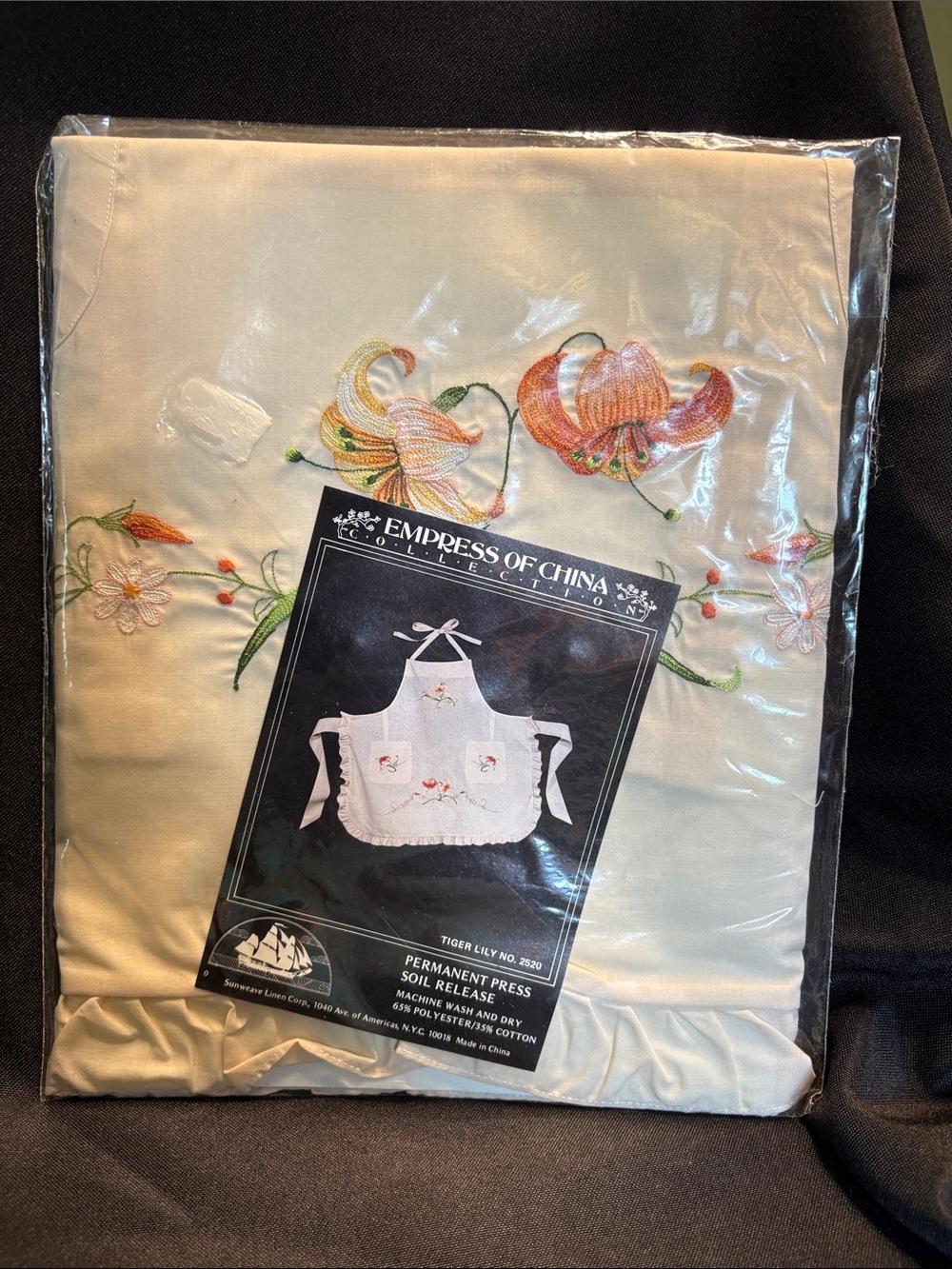Empress of China Cream Apron with Orange Floral Embroidery